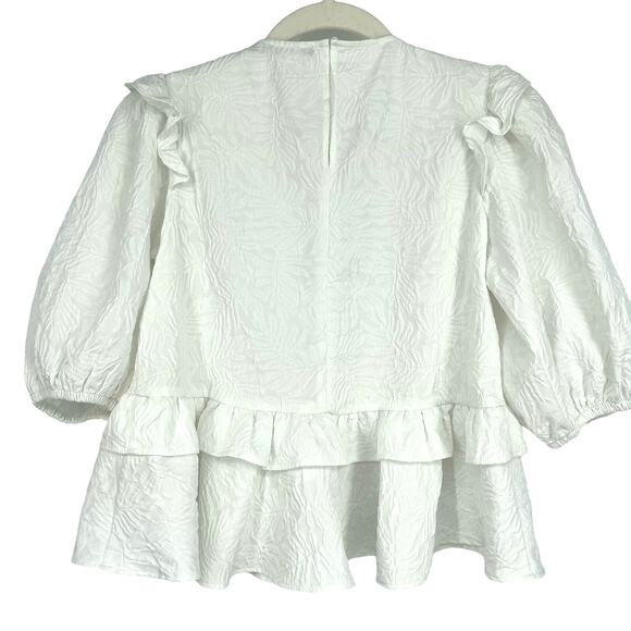 Zara White Ruffle Peplum Balloon Sleeve Blouse Size XS - Picture 4 of 8